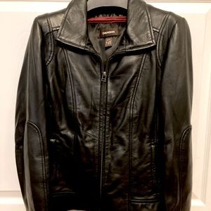 Danier black leather moto-style jacket with removable vest. XS. New.
